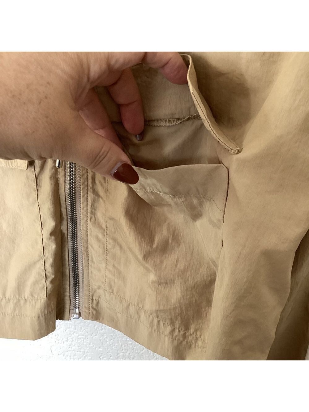 ZARA SIZE S ACTIVE ANORAK JACKET TAN SHORT CROPPED TOP GUC - Picture 7 of 14